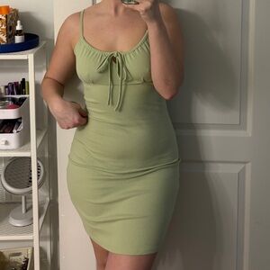 green ribbed dress